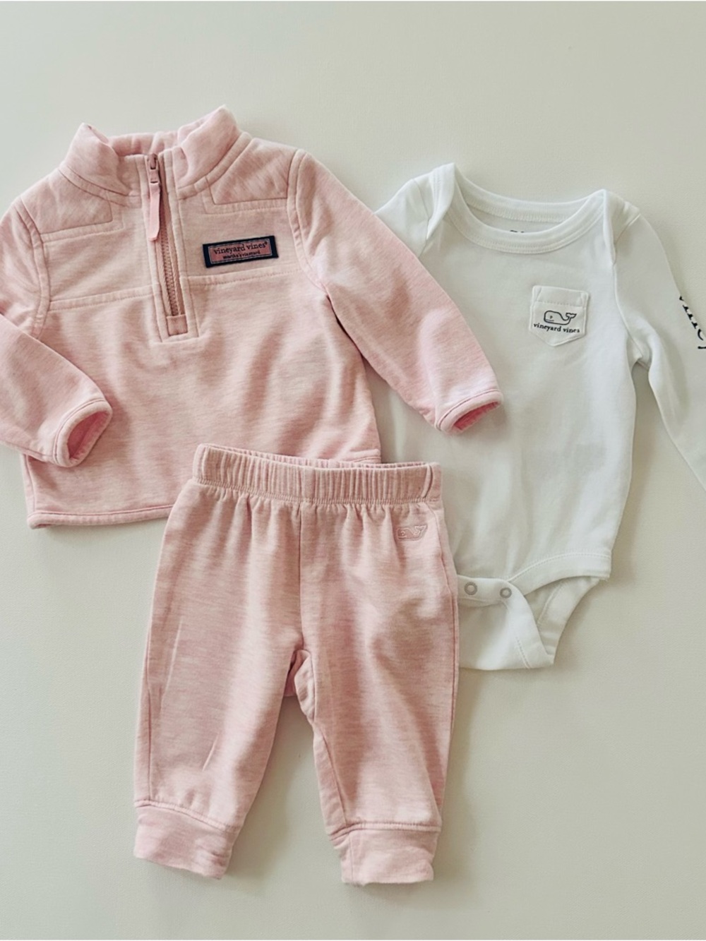 Vineyard Vines 0-3 Months Baby Girl Pink Pullover Pant Bodysuit Set Outfit Whale